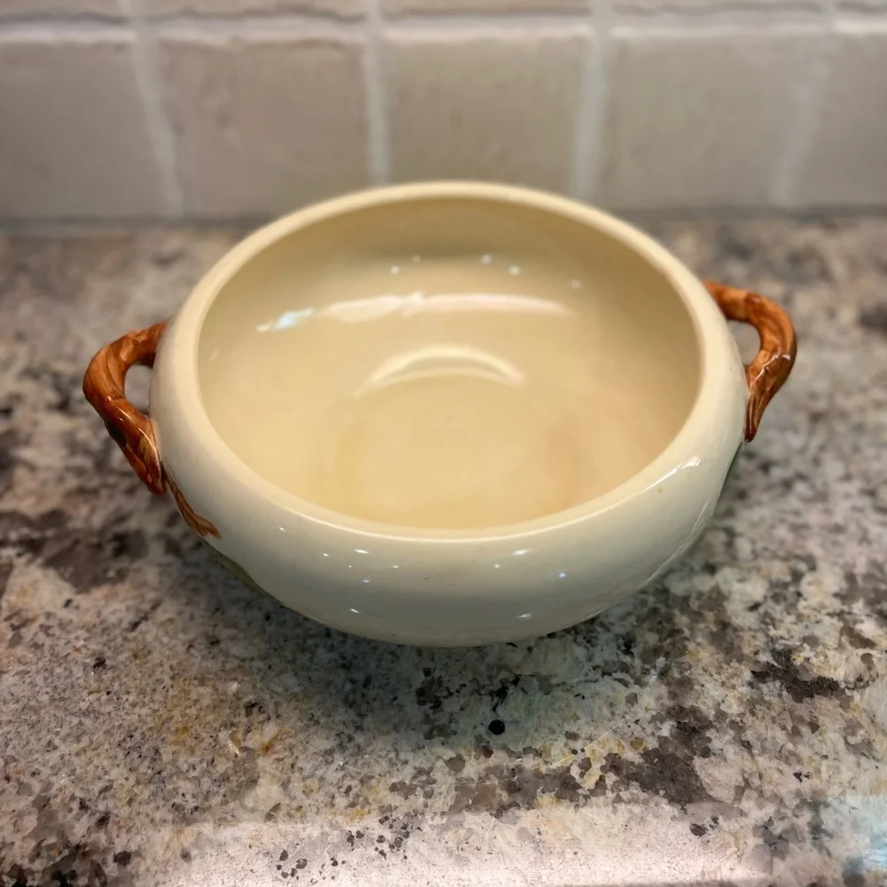 Vintage Franciscan Apple Cream and Brown Serving Bowl with handles